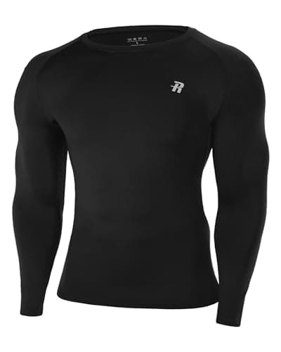 Runhit Men's Black Compression Long Sleeve T Shirt, UPF 50+ Quick Dry Sport Base Layer Tops, Mens Football Underlayer for Running Gym Cycling Golf Training M