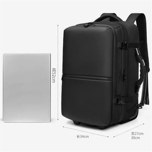 60L Vacuum Compression Backpack With Wheels Expandable Men Waterproof Carry On Travel Backpacks 17 Inch Laptop Backpack For Travel, Business(16,With air pump) — view 3