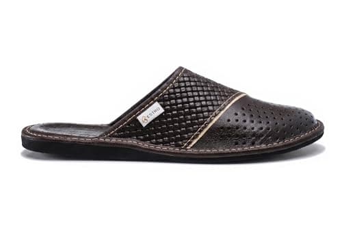 ESTRO Men's Leather Slippers Mules House Shoes M55 (10 UK, M66 Brown) — view 5