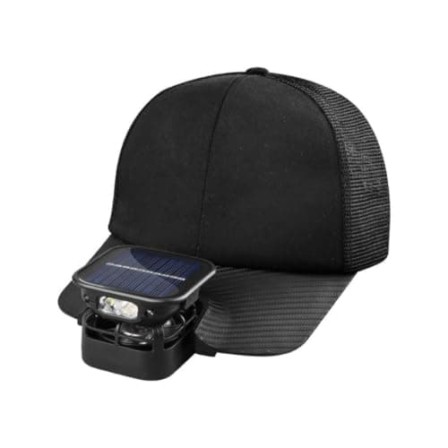 Hoppipola Solar Powered USB Rechargeable LED Headlamp Hat with Fan, 6 Light Modes, 3 Speeds, Gesture Control, Lightweight for Camping, Hiking, Fishing, Black — view 2