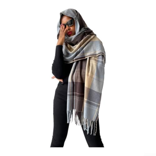 Women's Imitation Cashmere Plaid Scarf, Oversized Fringed Winter Shawl