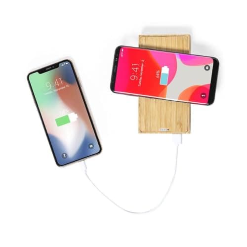 Sawfish Personalised Power Bank Diuk Bamboo Solar Power Bank 10000mAh with 5W Wireless Charging, Dual USB Outputs, USB-C and Micro USB Inputs — view 5