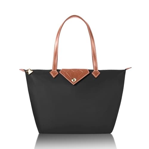 BOJLY Tote Bags for Women Stylish Waterproof Nylon Ladies Shoulder Bag Top Handle Handbag Folding Beach Travel Bag for Work,Shopping, School Deep Grey Small