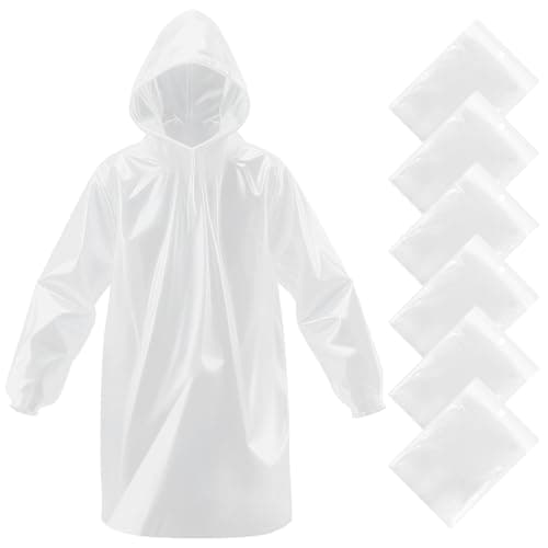 Czyan 3/6 Pack Disposable Rain Poncho,Emergency Disposable Raincoats Family Pack for Adults,Portable Travelling Hiking Camping Emergency Rainwear-Clear Ponchos with Sleeves & Hood