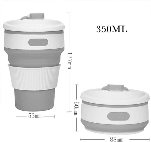 Accmuzzy 2 Pack Collapsible Cup with Lid, Foldable Travel Mug for Hot Drinks, Coffee Cup, Personalised Mug for Picnic, Camping, Hiking, Office (1 Grey 1 Green) — view 2