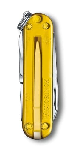 Victorinox Classic SD Mini Swiss Army Knife, Camping Pocket Knives, 7 Functions, Blade, Keyring, Yellow Transparent — view 3