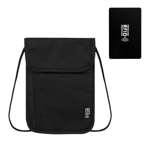 flintronic Travel Neck Wallet, Neck Pouches with RFID Blocking, Include RFID Blocking Card, Passport Holder Pouch, Travel Wallet for Men and Women, Keep Cash Cards Phone Safe