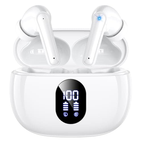 Wireless Earbuds, In Ear Buds with Hi-Fi Bass Stereo, ENC Dual Mics for AI Clear Calls 48H Playtime LED Display Lightweight Fit Touch Control, Waterproof Bluetooth Headphones 5.4 for iPhone, Android