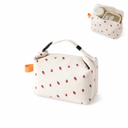 Qixkuric Lunch Bag, Corduroy Lunch Bag Waterproof Lunchbag Proof Corduroy Tote Bags Capacity Cooler Bags for Work School Picnic Travel 24 × 12 × 22cm (White Strawberries)