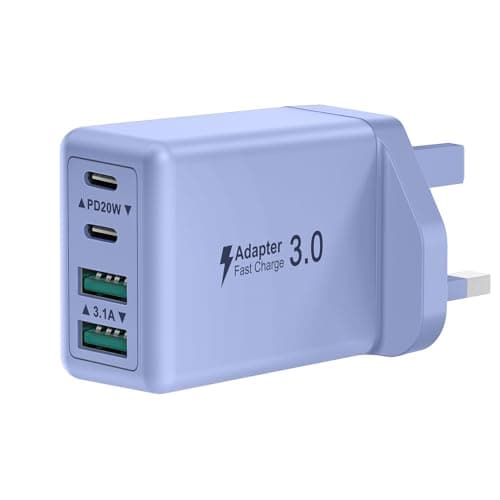 Saqykan 40W 4-Port USB Plug UK Fast Charger Dual PD Power Adapter +QC Multiport Wall Charge Head Mains Type C Fast Charging Plug for iPhone 17 16 15 14 13 12 11 Pro Max Plus, Samsung, iPad