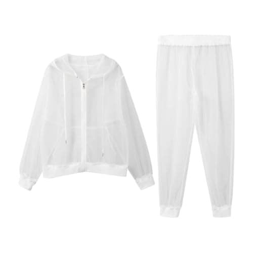 Bauzuoyo Mosquito Repellent Clothing Men Women with Zip Hooded Jacket and Trousers Lightweight Breathable Mesh Insect Protection Set Anti Mosquito Net Suit for Outdoor Travel Camping, White, XL