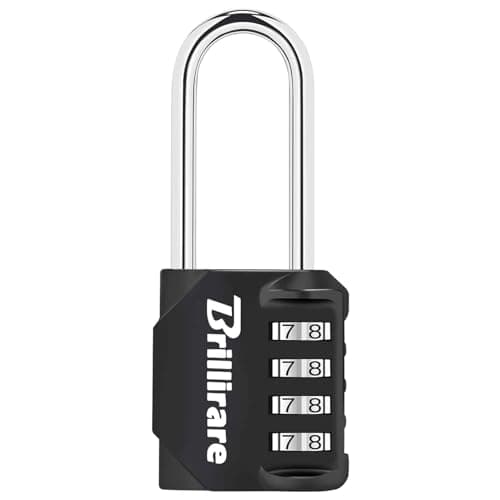 Brillirare Combination Lock, 4-Digit Padlock 2.3 Inch Long Shackle, Waterproof Zinc Alloy Outdoor Travel Luggage Locks Keyless for Backpack, Gym Locker, Hasp, Fence, Gate, Case, Toolbox-Black