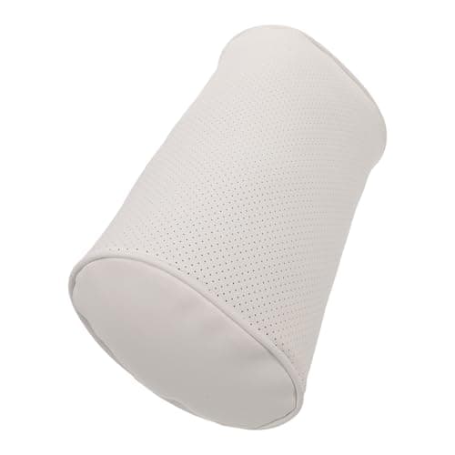 GOOHOCHY Car Neck Pillow Headrest Soft Headrest Cushion Faux Leather and Cotton White Contoured Neck Rest for Car Vehicle Seat Long Road Trip Travel