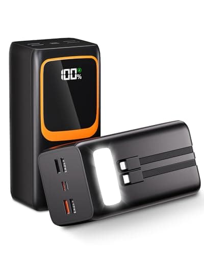 Power Bank 50000mAh Portable Charger with Built-in Cable: 22.5 W Fast Charging External Battery - Powerbank with 7 Outputs & 3 Inputs and Flashlight