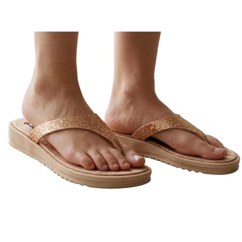 Womens Flip Flops Low Wedge Sandals Ladies Diamante Toe Post Summer Beach Holiday Slip On Comfort Slippers Gold Gigi 6 — view 6