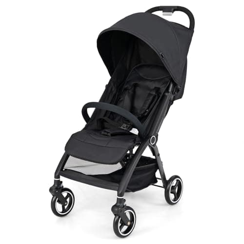 COSTWAY Baby Pushchair, One Hand Foldable Toddler Stroller with Adjustable Backrest & Canopy, 5-Point Harness, Storage Basket, Lightweight Travel Pram for Infants 0-36 Months (Black)