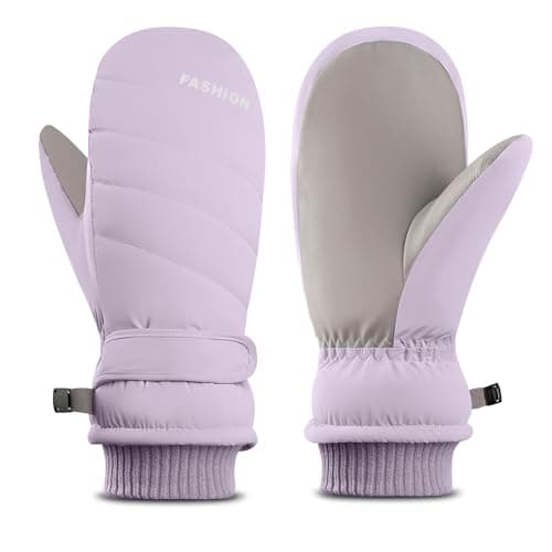 Bototack Winter Ski Mittens for Women, Waterproof Touch Screen Snow Gloves with Fleece, Anti Slip Warm Windproof Snowboard Gloves for Skiing Hiking Cycling (Purple)