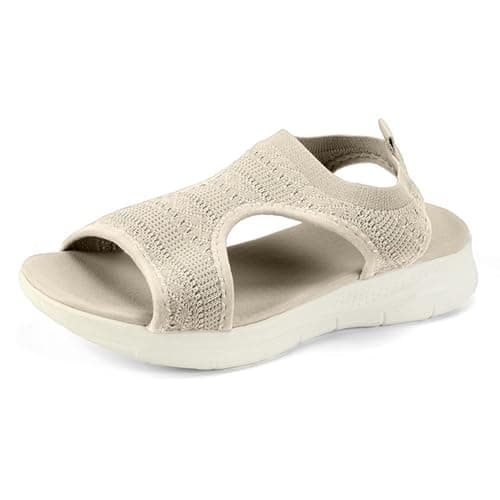 Sandals for Women Orthopedic, Sandals with Arch Support Summer Slip on Ladies Wedge Slingback Walking Slip on Platform Shoes Casual Beach Slingback Comfy Washable Slide Sport Shoes, 3.5 Cream — view 6