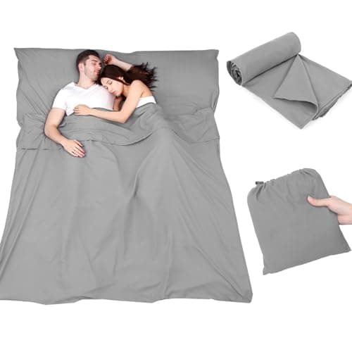Plliocse Sleeping Bag Liner Travel Sheet Sleeping Bag, Double Size 160 x 210 cm Sleeping Bags Liners with Pillow Pockets for Adults, Travel, Hotels, Business Trip, Camping (Grey, 160cm x 210 cm)