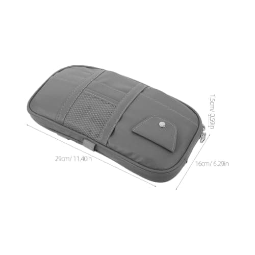 IMIKEYA Car Sun Visor Organizer Fit Multi-pocket Storage Pouch PU Leather for Insurance Cards and Sunglasses, Zipper Closure, Universal for Business Travel and Daily Commutes — view 2