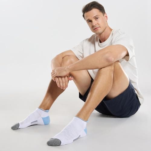 FITRELL 6 Pairs Mens Ankle Socks Breathable with Arch Support Womens Cushioned Trainer Socks Running Socks Hiking Walking, White Sky Blue, Shoe Size 5-8 — view 5