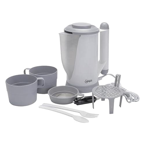 Netagon 12V In-Car Kettle - Portable Travel Electric Tea & Coffee Maker for Caravans, Motorhomes, Boats - Includes Cups, Utensils, and Mounting Bracket - Ideal for Camping & Festivals