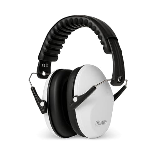 DOMIRA Kids Ear Defenders SNR 26 – Noise Cancelling Ear Muffs for Children, Hearing Protection for School, Travel & Shooting – Lightweight Adjustable Headphones (White)