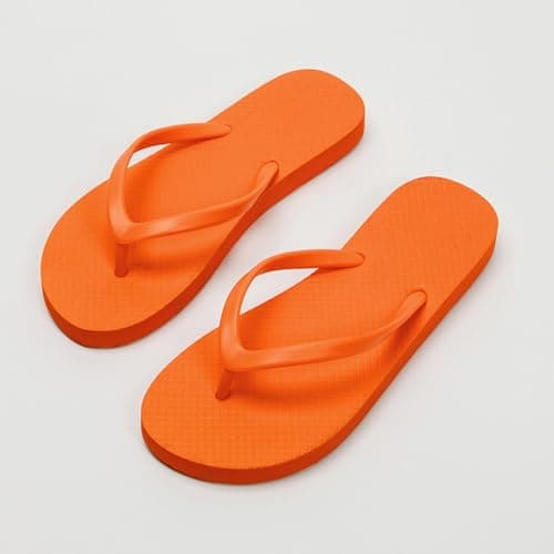 Jhebeks Orange Flip Flops Womens Uk Flat Lightweight Slim Sandals Non Slip Flip Flops Comfortable Summer Beach Walking Cushion Sandals Slip On Indoor Outdoor for Shower Bathroom Size 5.5 — view 2