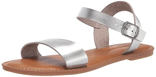 Amazon Essentials Women's Two Strap Buckle Sandal, Silver, 5.5 UK