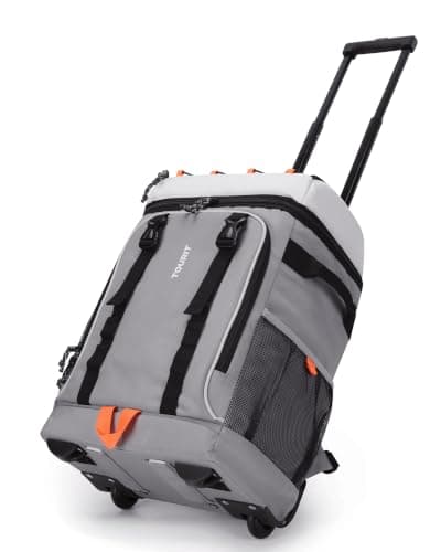 TOURIT 50-Can Rolling Cooler Backpack, Double Deck & Dual-Bar Handle Travel Soft Cooler Bag with Wheels for Women, 30L Space Beach Size 18"(15"+3")×13"×11"
