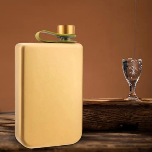 MIKMLYZE Matte Stainless Steel Hip Flask, 9oz Leakproof Pocket Wine Pot, for Men Women Travel Camping, with Funnel, Gold(Gold) — view 5