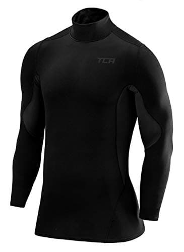TCA Men's SuperThermal Compression Base Layer Football Running Top Long Sleeve Thermal - Mock Neck - Black Stealth, XXL