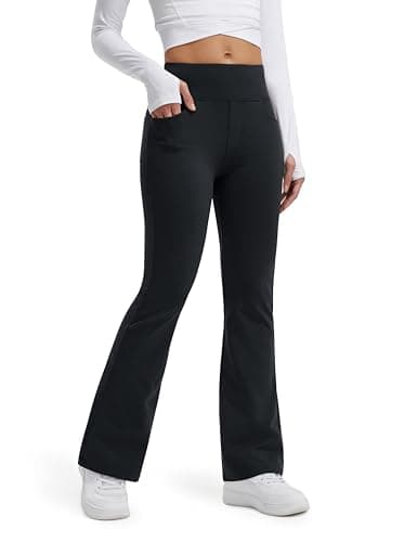 Libin Womens Fleece Lined Flared Leggings Thermal Trousers 31,Black M