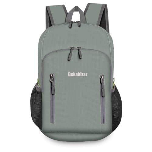 Bekahizar 20L Ultra Lightweight Backpack Foldable Hiking Daypack Rucksack Water Resistant Travel Day Bag for Men Women Kids Outdoor Camping Mountaineering Walking Cycling Climbing (Grey Green) — view 2