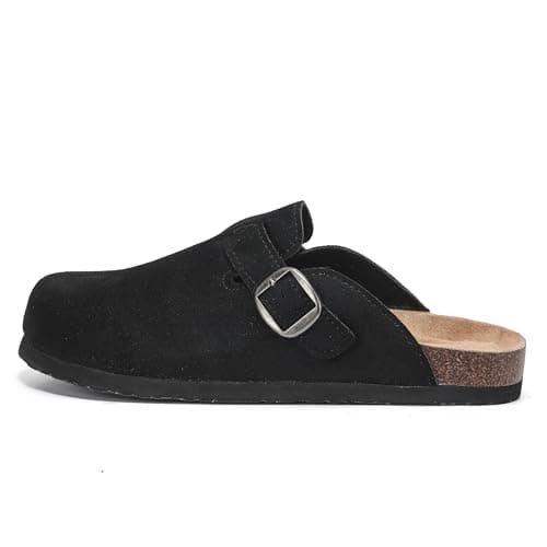 Polar Women’s Slip-On Clogs with Cork Footbed, Faux Suede Upper and Adjustable Strap, Comfortable Indoor Outdoor Casual Shoes - Black 7 UK — view 3