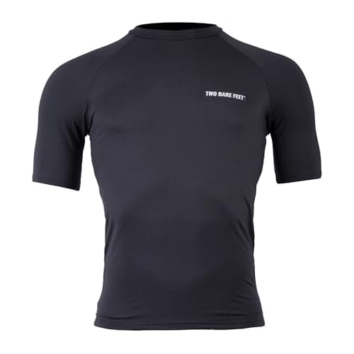 Two Bare Feet Adults Thermal Fleece Lined Rash Vest Short Sleeve - UV Protection Surf Base Layer, Wetsuit Swimming Tops for Surfing (UK, Alpha, M, Regular, Regular, Black, Crew Neck)