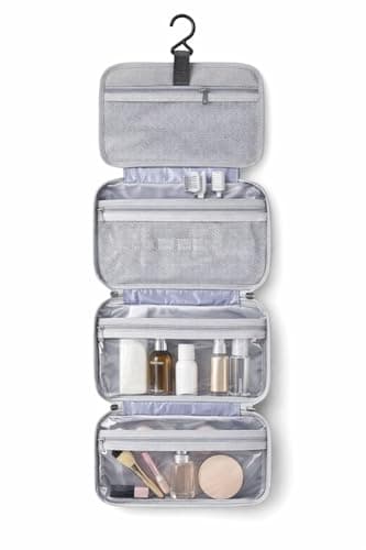 ZiaWorld Travel Toiletry Bag with Hanging Hook, Waterproof Foldable Large Capacity Travel Makeup Bag Organizer, Women & Men Toiletries Bag for Large Full Sized Essential Accessories Cosmetics, Grey — view 2