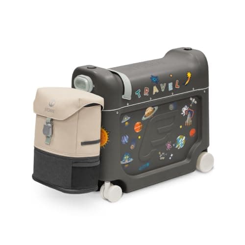 Stokke Jetkids BedBox + BackPack Bundle - Sleep-On, Carry-On Kids Suitcase & Expandable BackPack - Travel Set for Ages 2-7, Midnight Grey