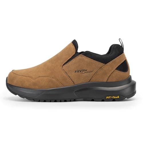 FitVille Extra Wide Slip-On Trainers for Men Comfortable Outdoor Walking Hiking Shoes, Foot Pain Relief Wide 11 UK Dune Brown — view 3