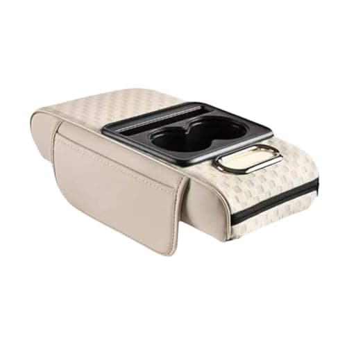 Hzoibyze Multifunctional Car Armrest Console Organizer Storage Box with Phone Holder Suitable for Car Travel, White