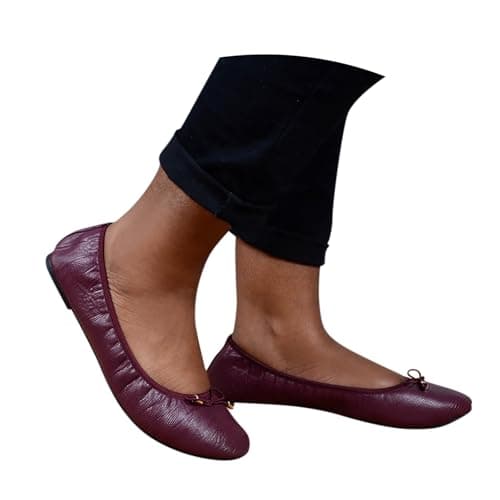 Roll Up Satin Shoes for Women Ladies Foldable Pumps Ballet Flats After Party Shoes Lightweight Bowknot Casual Dolly Ballerina Flats Slippers UK 5 Burgundy — view 2