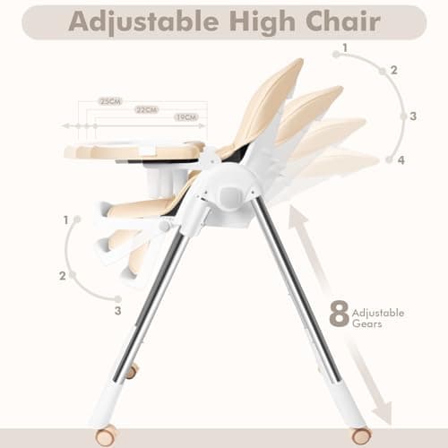 Aufun Foldable Baby High Chair Adjustable Reclining Feeding Chair Beige — view 4