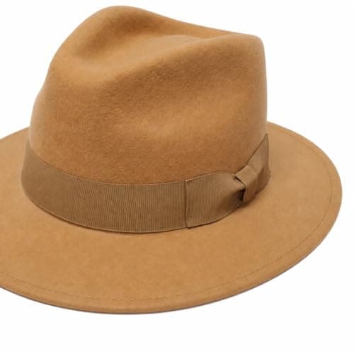 Novella Noori Indiana Jones Style Fedora Hat - Pure Wool Felt Wide Brim Fedora Hat for Men and Women - Crushable, Water-Resistant Vintage Wool Flet Fedoras - (Beige, UK, Alpha, L) — view 3