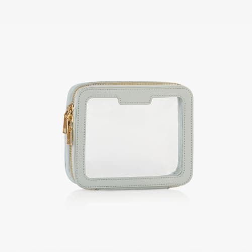 Vegan Leather Toiletry Organizer - Clear PVC Zippered Makeup Bag for Travel & Bathroom - Men & Women (Grey/Blue) — view 4
