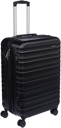 Amazon Basics Hard Shell Medium Suitcase - Expandable ABS Travel Luggage with 4 Double Spinner Wheels - Scratch Resistant and Lightweight Construction - 68 x 45.1 x 28.6cm - Black