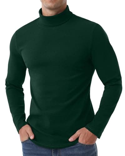 Hisir Men's Thermal Top, Long Sleeve Cotton Roll Neck Base, Dark Green, L — view 2