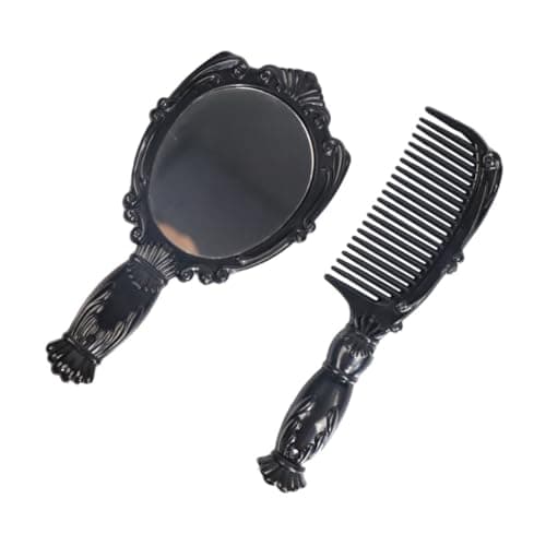 Hairdressing Mirror Comb Suit Black Pp Portable Handheld