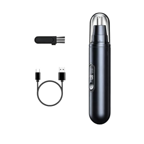 Nose Hair Trimmer for Men and Women, USB Rechargeable Eyebrow & Facial Hair Remover with LED Display, Aluminum Alloy Shell, Easy Cleaning