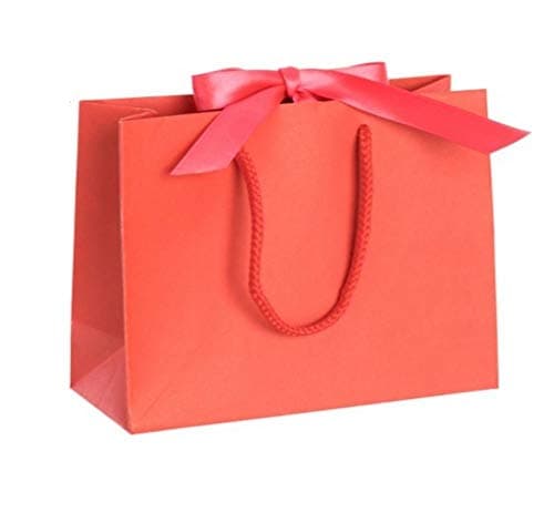 Luxury Boutique Gift Bag with Ribbon Tie & Rope Handles - Premium Recycled Paper - Perfect for Wedding Presents, Party Bags, Baby Shower (Coral Red Small, 1 bag)