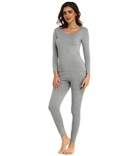 Mcilia Women's Ultrathin Modal Round Neck Thermal Underwear Set Grey — view 3